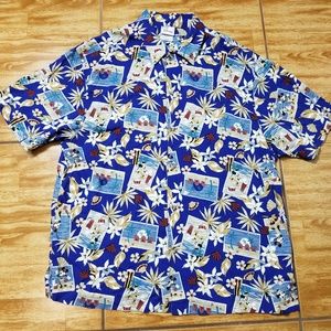 Disney World Blue Hawaiian Shirt Mickey Mouse M